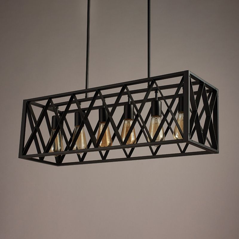 Vintage Industrial Island Lamp Black Wrought Iron Cage Island Pendants for Coffee Shop