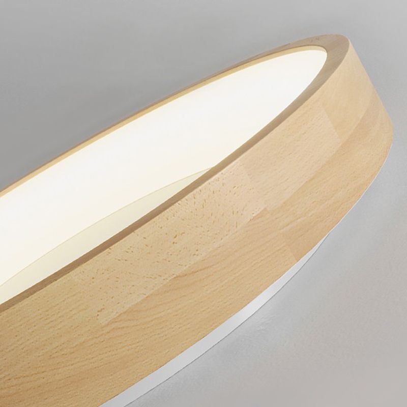 Round Flush Wood Mount Ceiling Light Modern 1 Light Flush Mount Ceiling Fixture in Brown