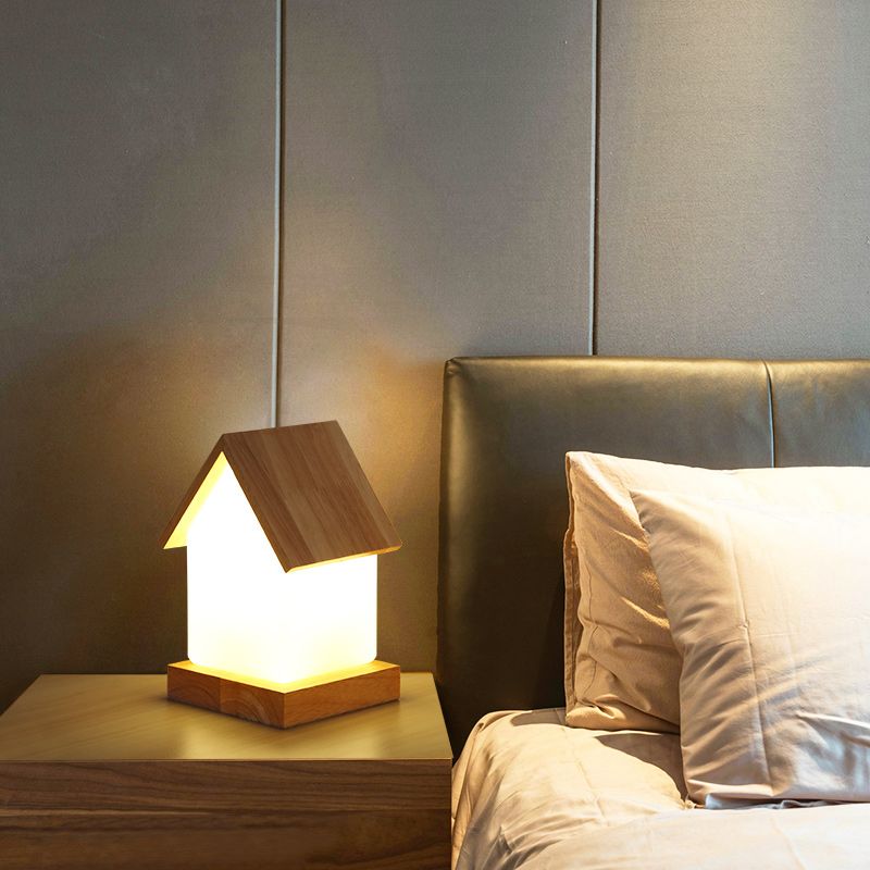 Modern Night Table Lamps 1-Light Nightstand Lights with White Glass Shade for Bedroom