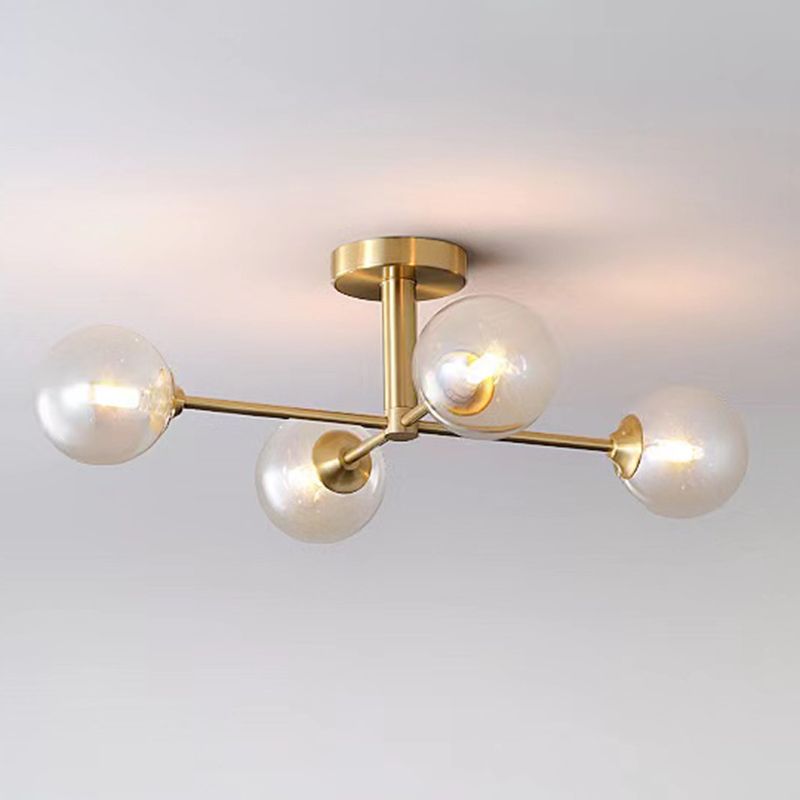 Nordic Style Golden Ceiling Light Ball Shape Glass Shade Ceiling Lamp for Bedroom
