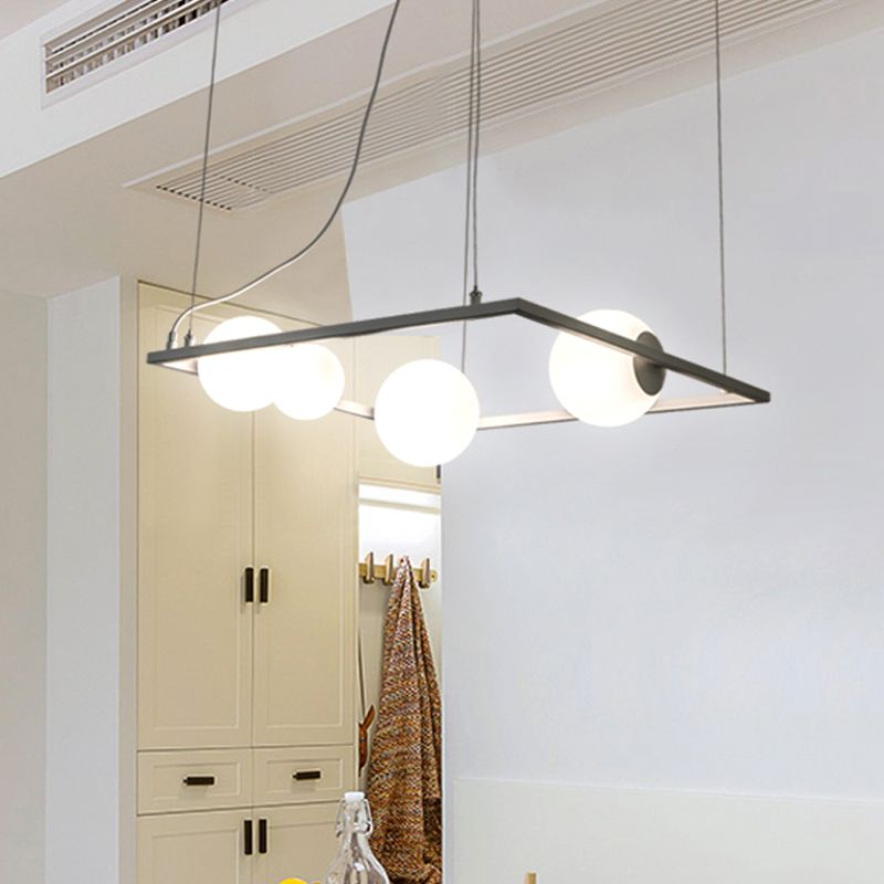 Bubble keuken dinette kroonluchter ivoor glas 4 lampen modernisme hangende hanger met vierkant frame in zwart/wit