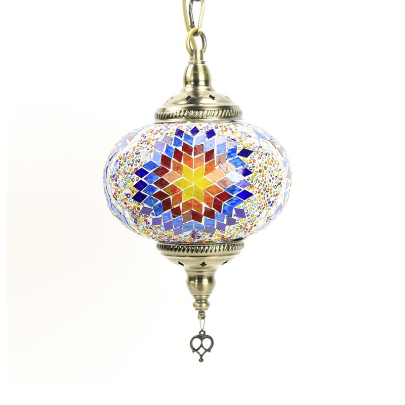 Global Hanging Lamp Traditional 1/2 Heads Red/Blue/Red-Blue Glass Ceiling Pendant Light for Living Room