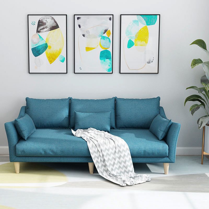 Modern Linen Sloped Arm Sofa with Bolster Pillows for Living Room