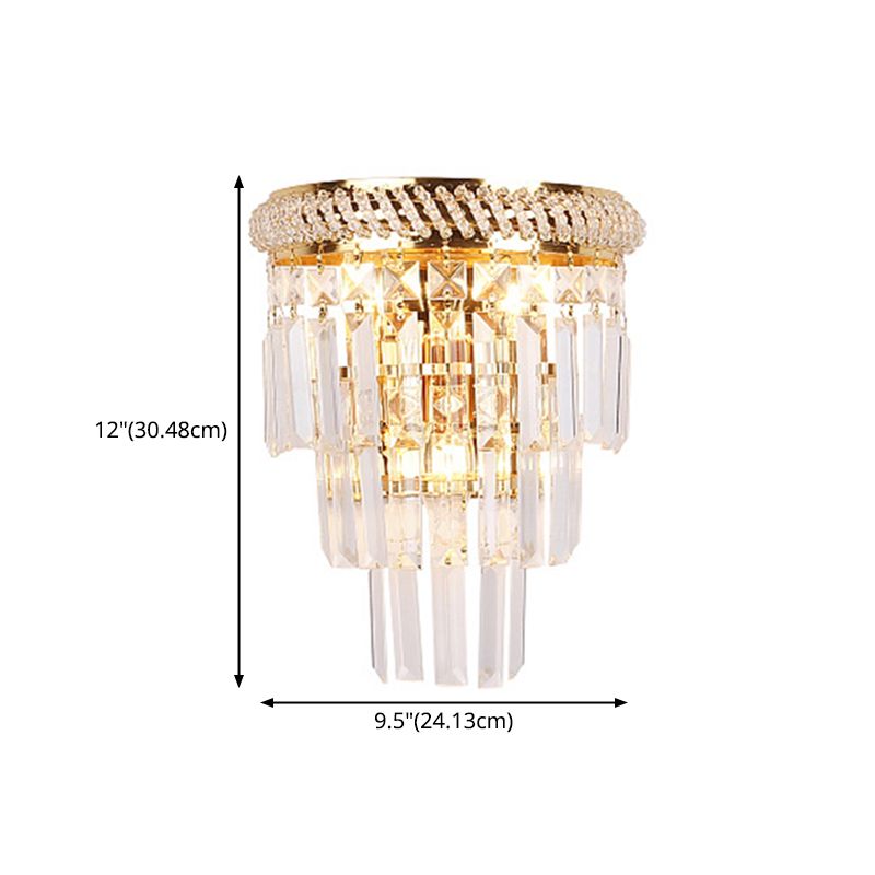 Modern Luxury Stagger Wall Lamp Electroplate Metal 3-Light Wall Sconce with Crystal Shade
