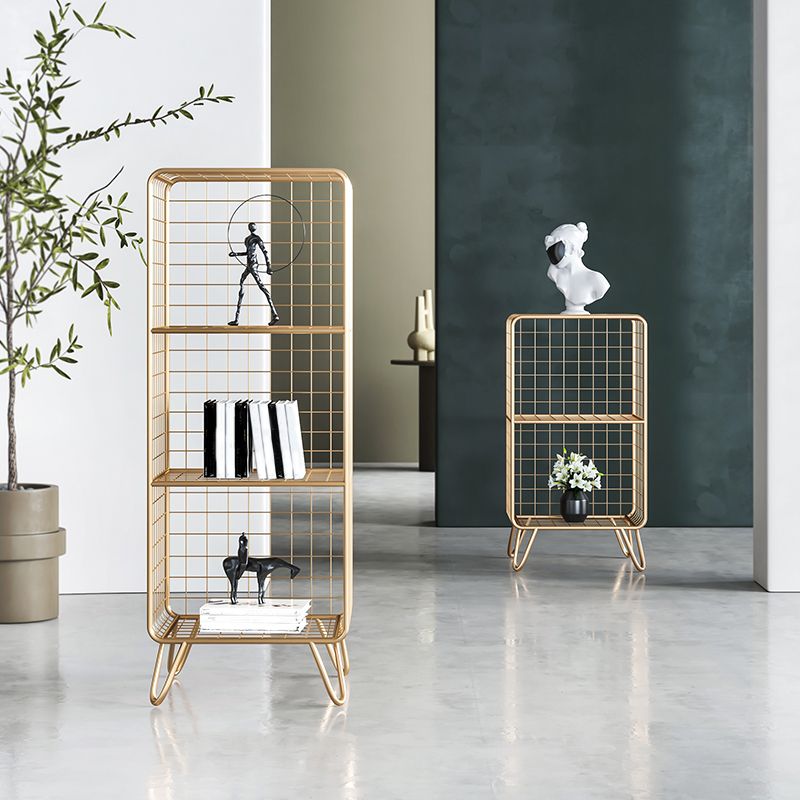 11.81" W Glam Antique Finish Shelf Bookcase Metal Book Shelf with Rectangular Shelves