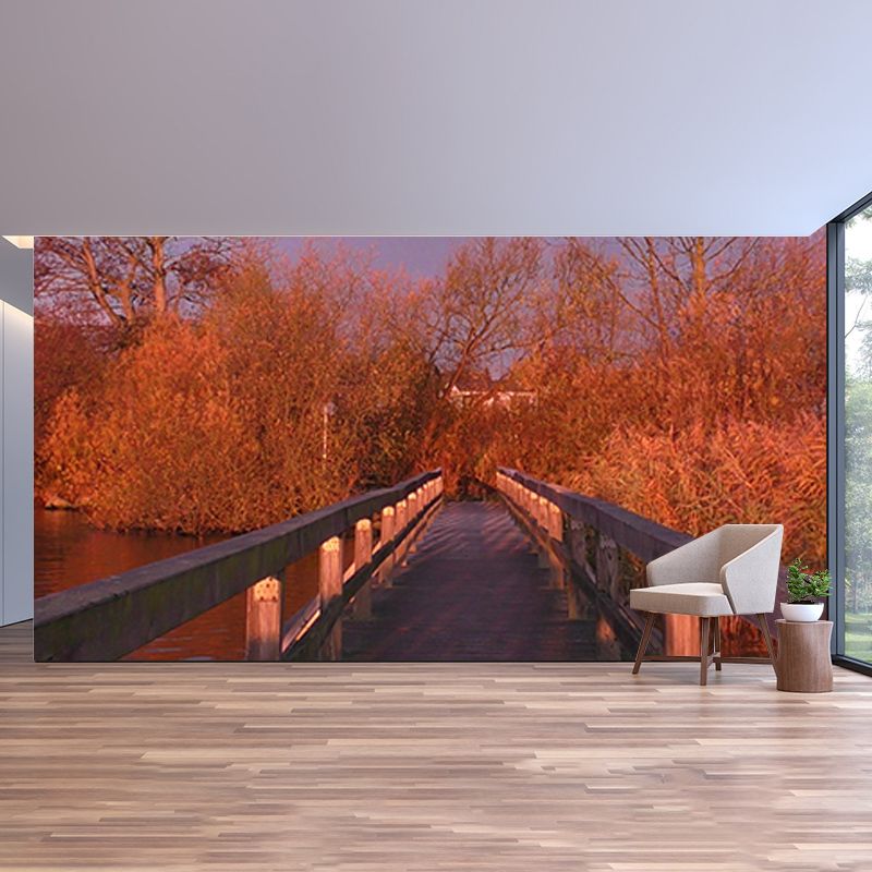 Wooden Bridge Photography Mildew Resistant Wallpaper Sleeping Room Wall Mural