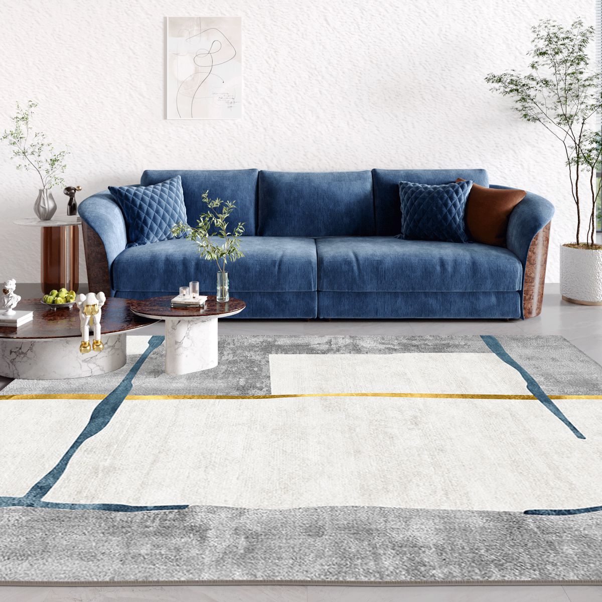 Magnifique tapis de zone de polyester tapis lavable tapis de support sans glissement pour salon