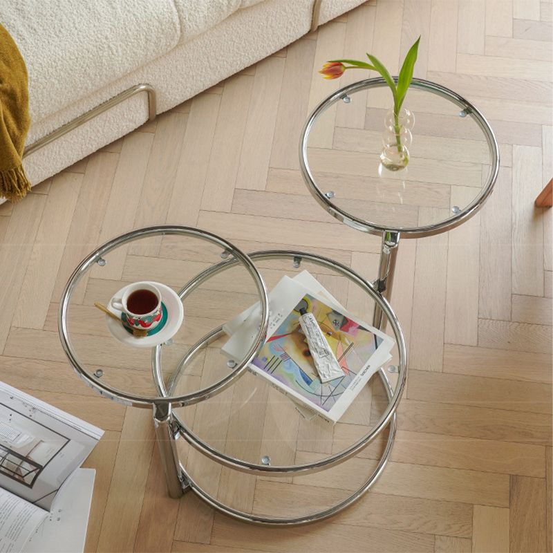 Round with Metal Accents Coffee Table Extendable Modern Glass Cocktail Table