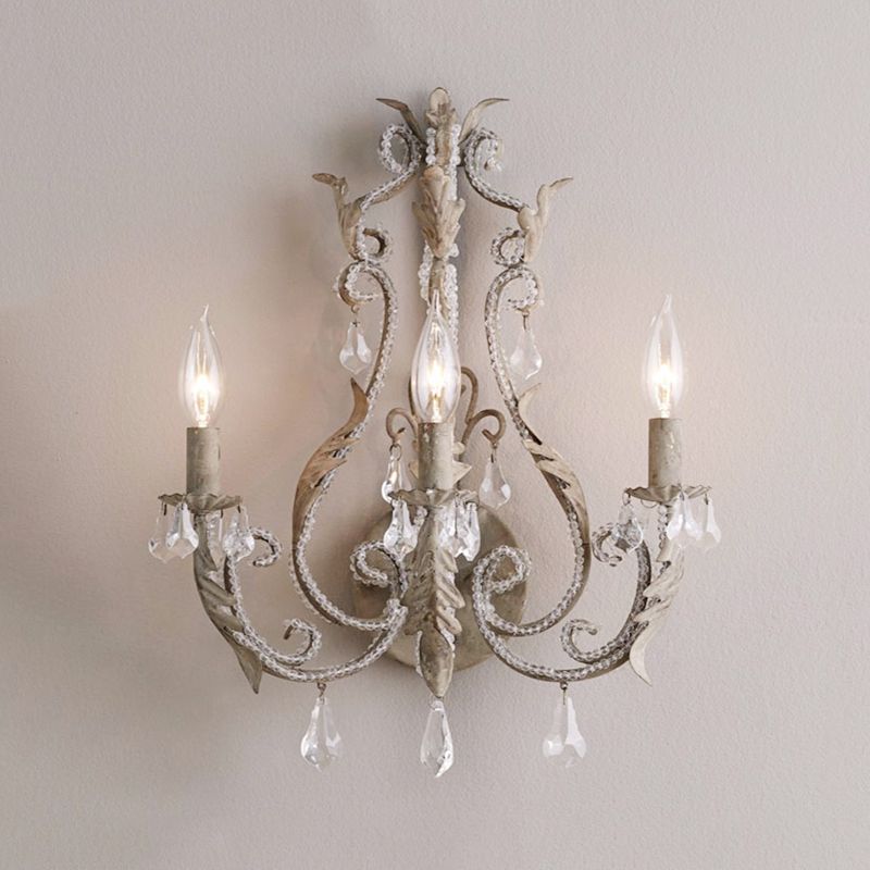 Luz de montaje de pared del brazo curvo rústico 3 luces gris/blanca/angustia de metal blanco angustiado con acento de cristal