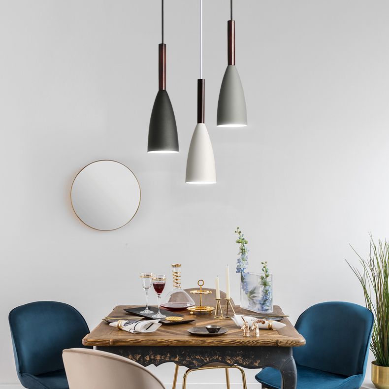 Modern Concise Macaron Pendant Light Wooden Cone Hanging Lamp with Wrought Iron Shade