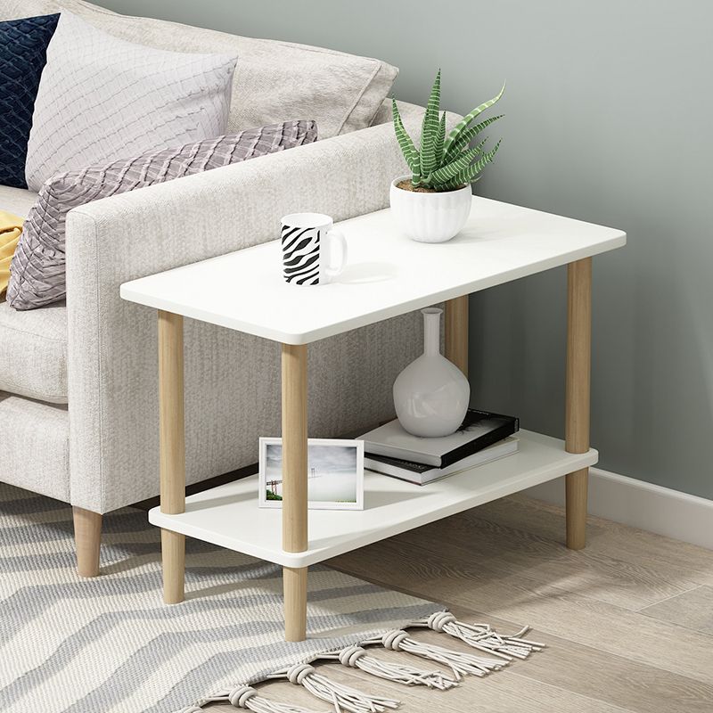 Modern Wood Side Table 20.86" Tall 4 Legs End Table with Shelf
