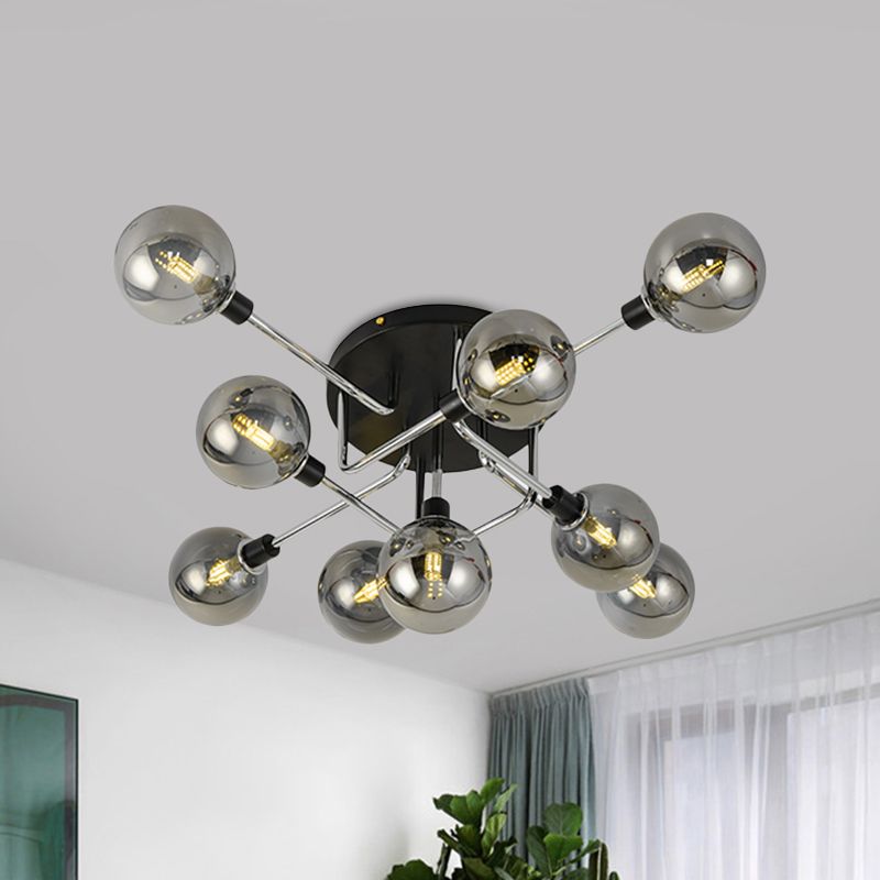 Glass Globe Shade Ceiling Light Contemporary Style Semi Flush Mount Light for Villa Dining Room
