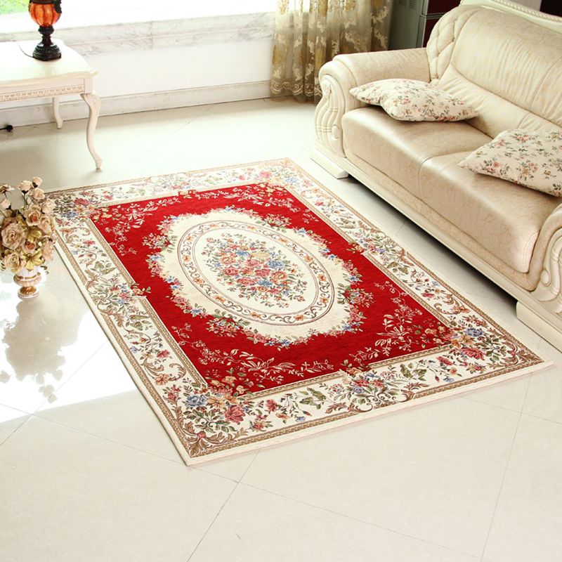 Moroccan Living Room Rug Multi Colored Floral Printed Area Carpet Polyster Non-Slip Backing Pet Friendly Indoor Rug