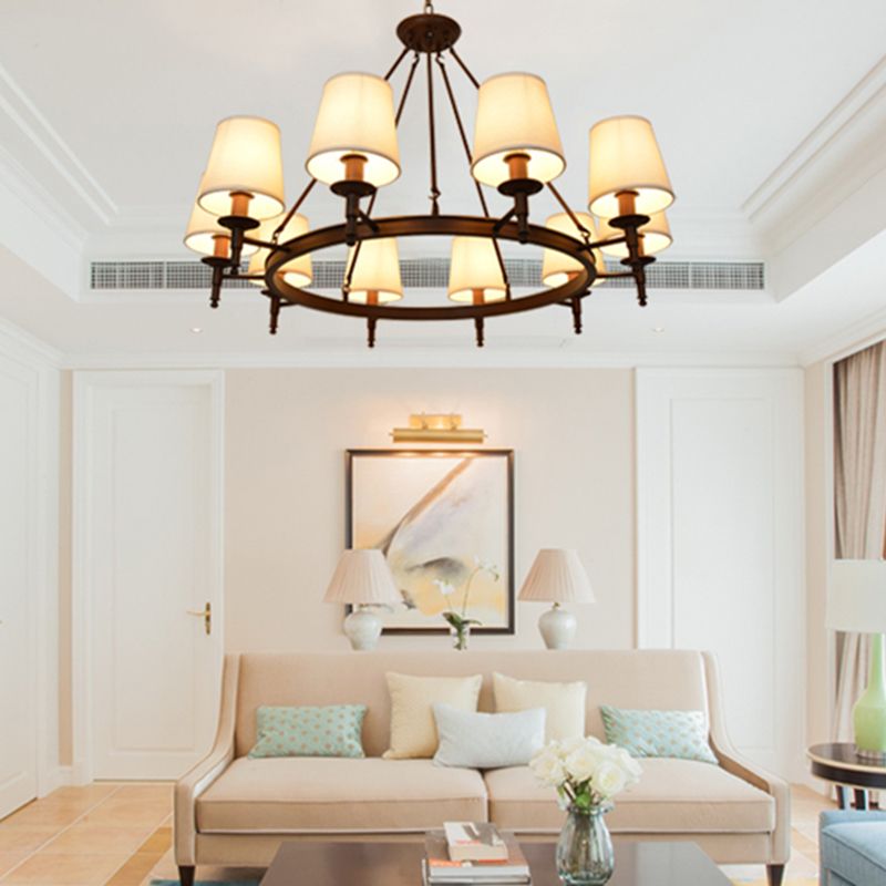 Lámparas colgantes de múltiples cabezas de lámpara de estilo americano luz colgante con sombra de tela blanca