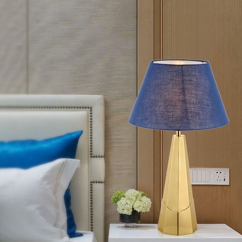 Empire Shade Fabric Nightstand Light Post-Modern 1-Bulb Blue Metal Table Lamp for Living Room