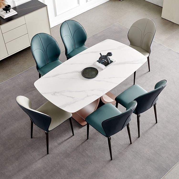 Mesa de comedor de lujo tradicional Rectángulo de piedra sinterizada con marco de oro rosa