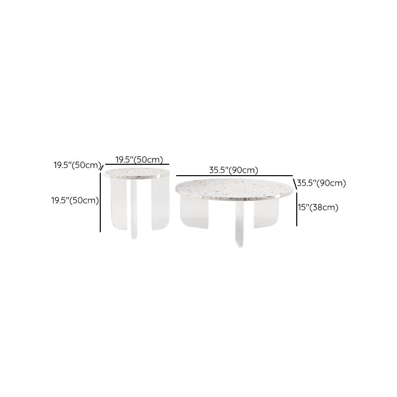 Round Terrazzo Coffee Cocktail Table Set with Acrylic/Ash Legs