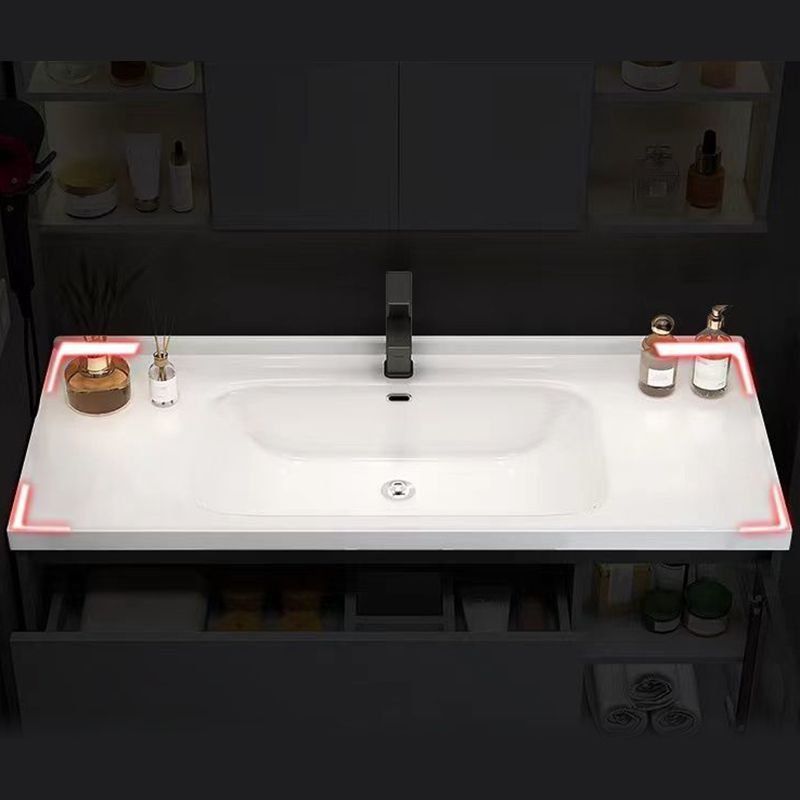 Contemporary Sink Cabinet Metal Gray Wall-Mounted Bathroom Vanity Set
