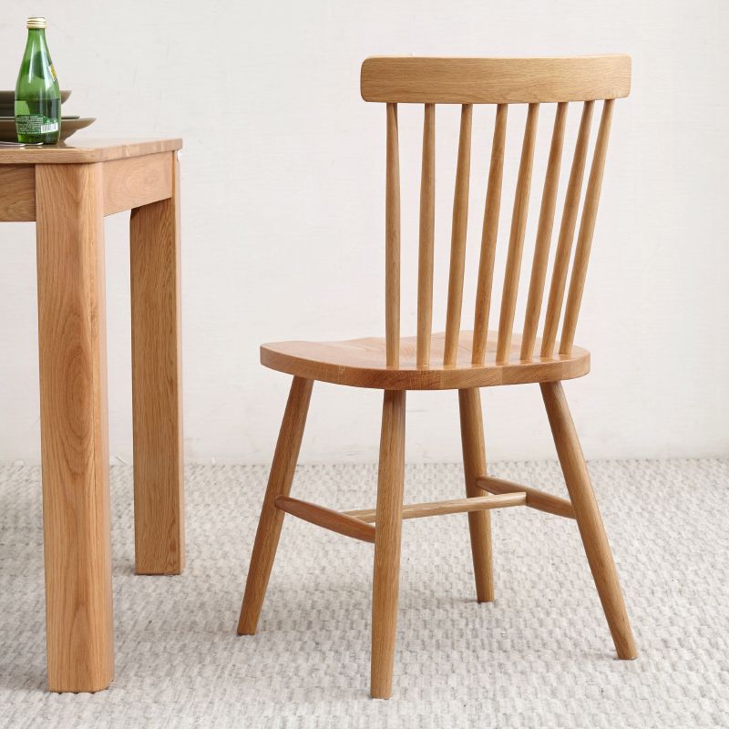 Contemporary Kitchen Armless Chair Oak Solid Wood Slat Back Dining Chair