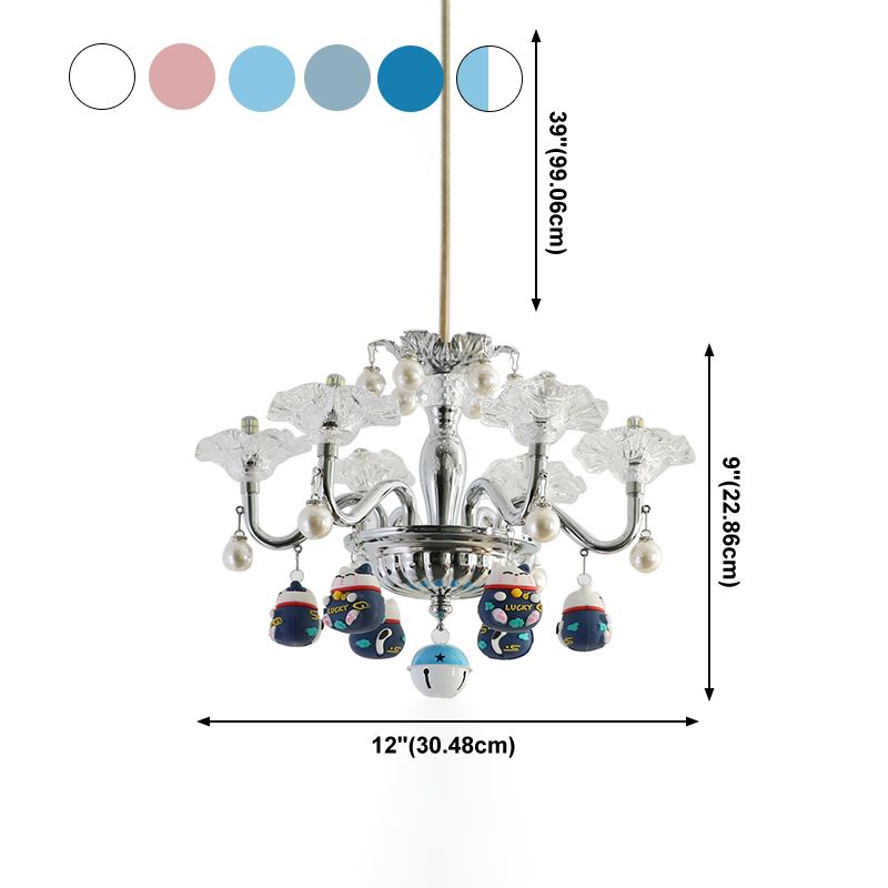 Clear Glass Chandelier Modern 6-Light Silver Suspension Light for Bedroom