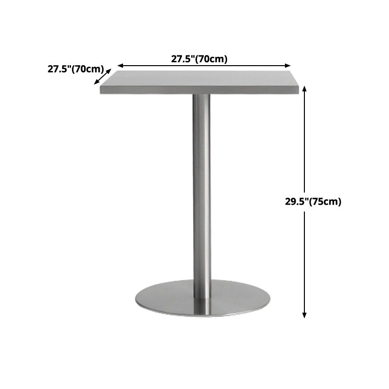 Metal Industrial Square Dining Table Stainless Steel Top Table with Pedestal