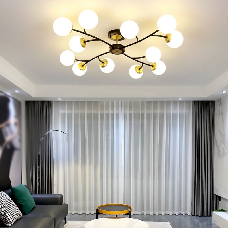 Ball Shape Glass Flush Light Modern Style Multi Lights Flush Mount Fixture in Black