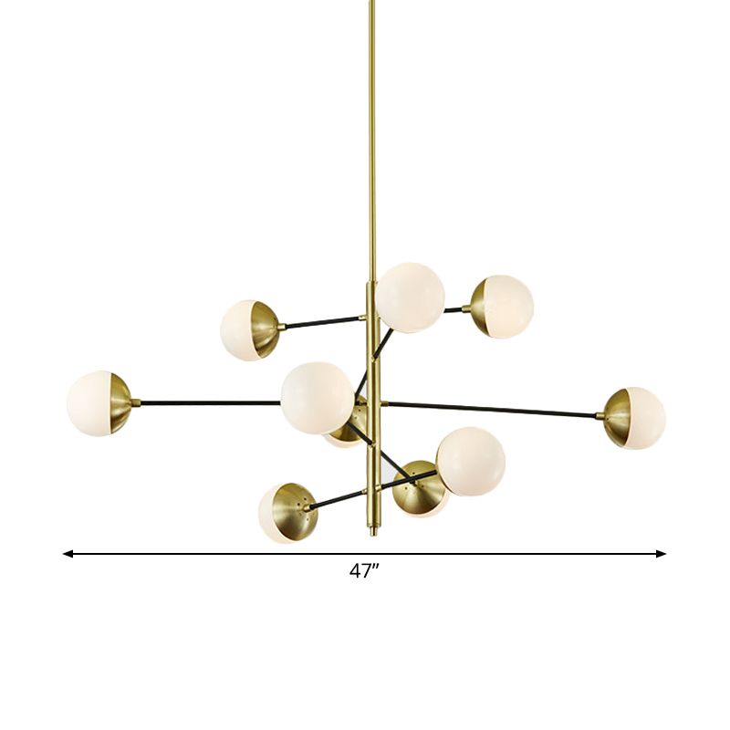 Post-Modern 5 Tiers Chandelier Ivory Ball Glass 10-Light Dining Room Suspension Pendant Light in Gold