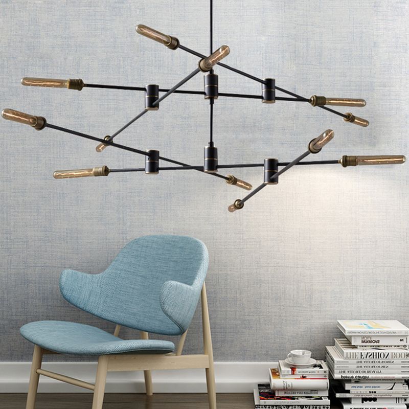 Nordic Style Metal Chandelier Branch Black Pendant Lamps for Living Room