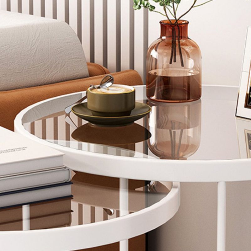 Minimalism Coffee Table Set Glass Round 2-Piece Coffee Cocktail Table