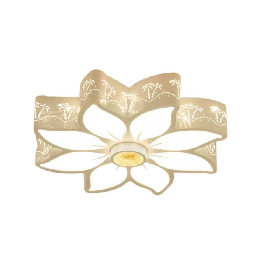 Wit geëtste bloem inbouwlamp, eigentijds metalen LED-plafondarmatuur voor meisjesslaapkamer