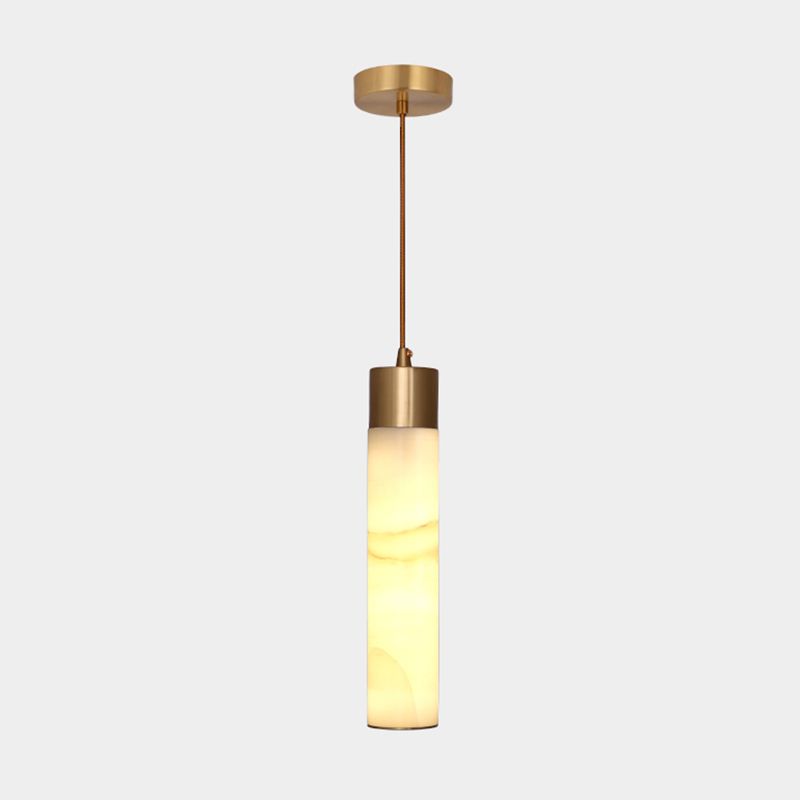 Nordic Strip Shade Pendant Light, Minimalist Marble with Brass Top Hanging Light