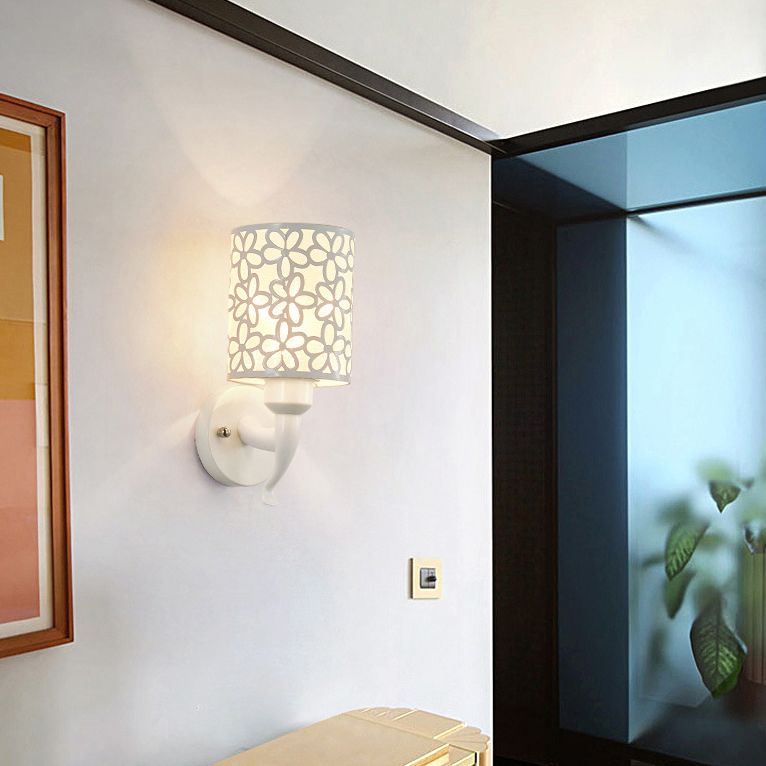 Hollow Petals Metal Cylindrical Simplicity Sconce Lamp Modern Style 1-Light Corridor Wall Mount Light in White