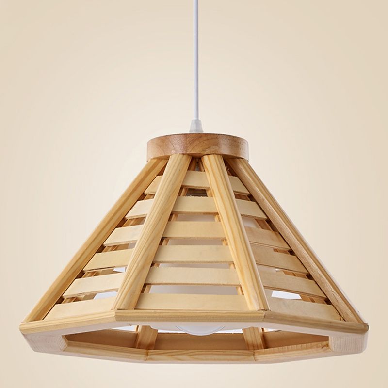 Pyramid Shape Hanging Lighting Modern Style Wood 1 Light Pendant Lamp for Dining Room