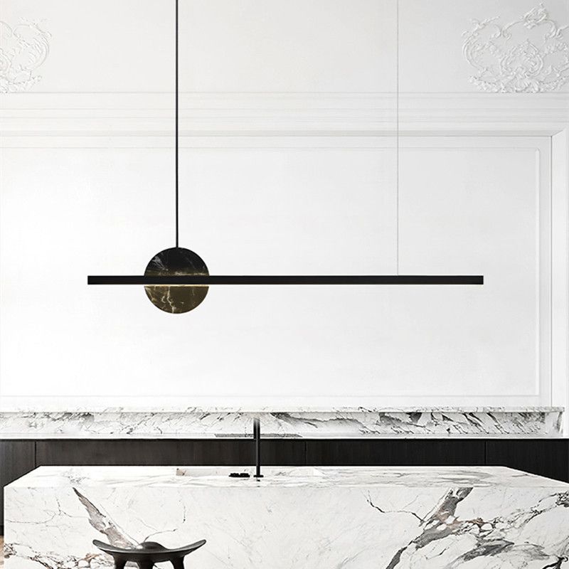 Brass and Marble Pendant Ceiling Fixture Linear 1 Light Kitchen Island Light