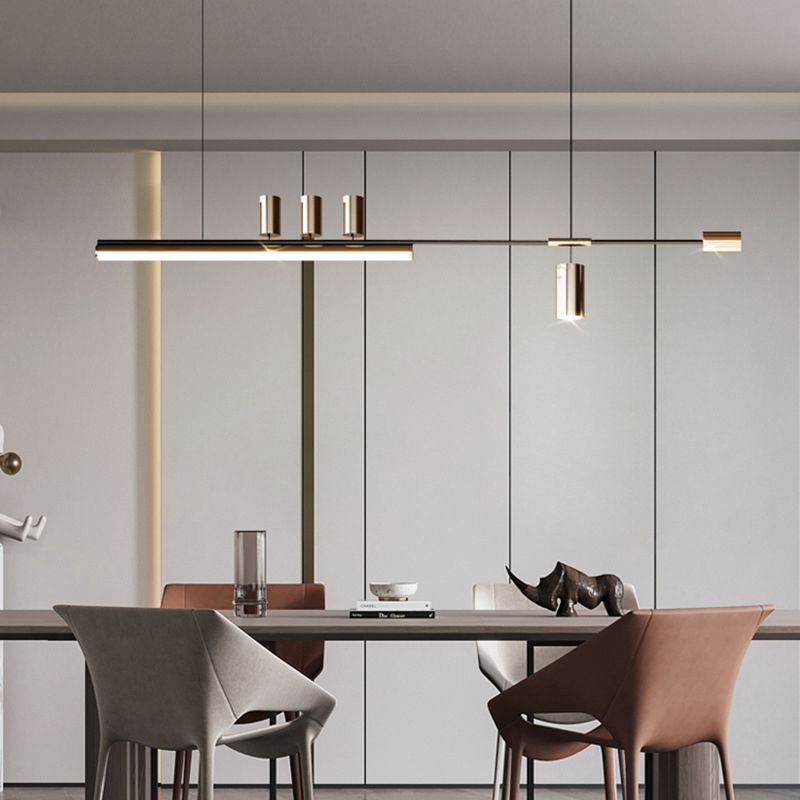 Modern LED Metal Pendant Light Linear Shape Island Lamp with Acrylic Shade for Living Room