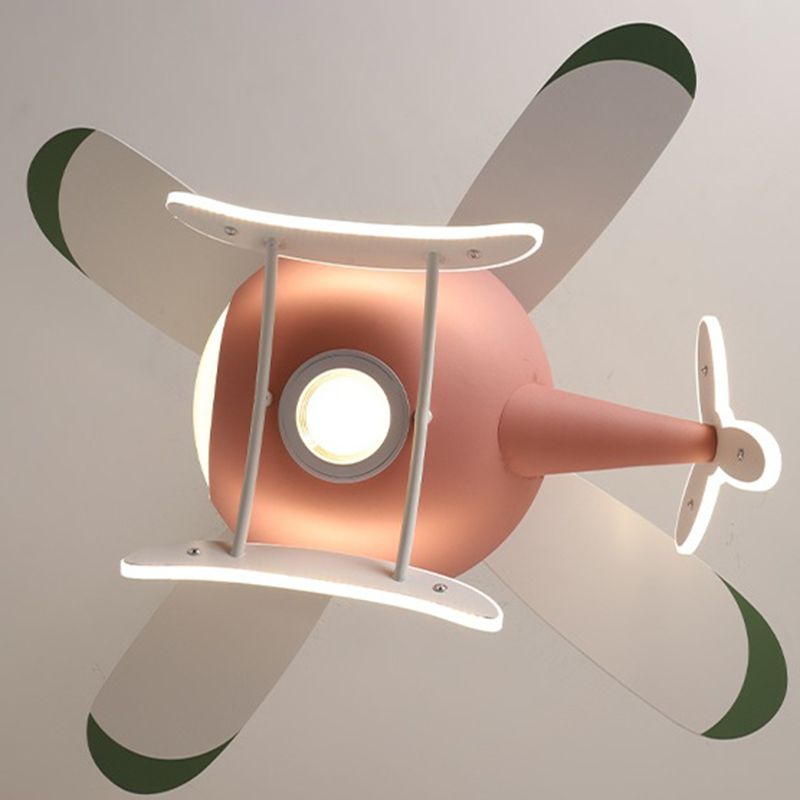 Childrens Airplane Pendant Fan Lighting Metal Bedroom LED Semi Flush Mounted Lamp