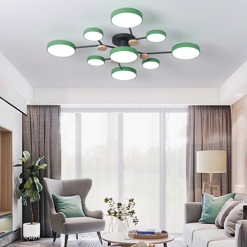 Modern Round Ceiling Light Colorful Multi Light Flush Mount Light with Wood for Bedroom