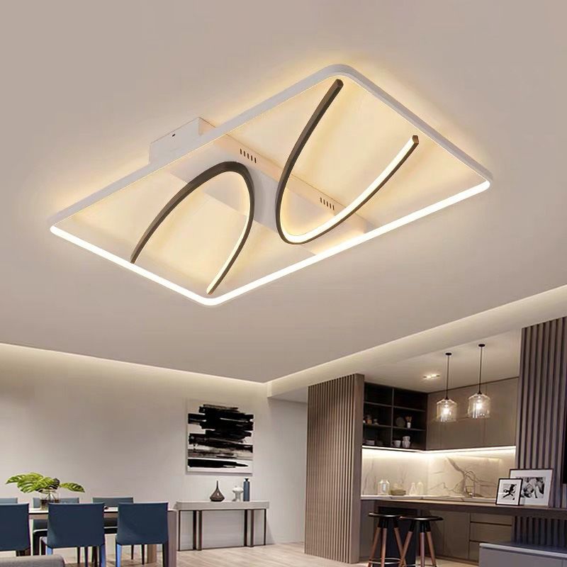 Rectangular Ceiling Flush Light Modernism Aluminum Black-White LED Flush Mount Lamp in Warm/White Light with Curve Design