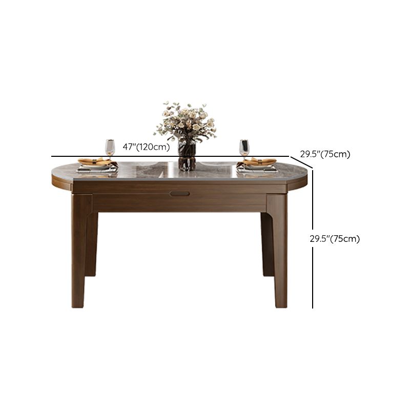 Modern Stone Foldable Dining Table Rubber Wood Base for Dining Room
