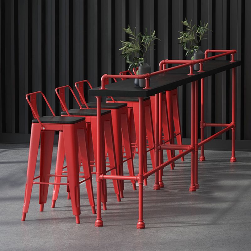 Industrial Wood Bar Table with Rectangle Table Top Red Trestle Table - 45.28" H