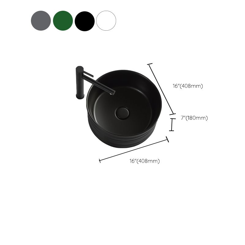 Modern Vessel Bathroom Sink Circular Porcelain with Pop-Up Drain Vessel Sink