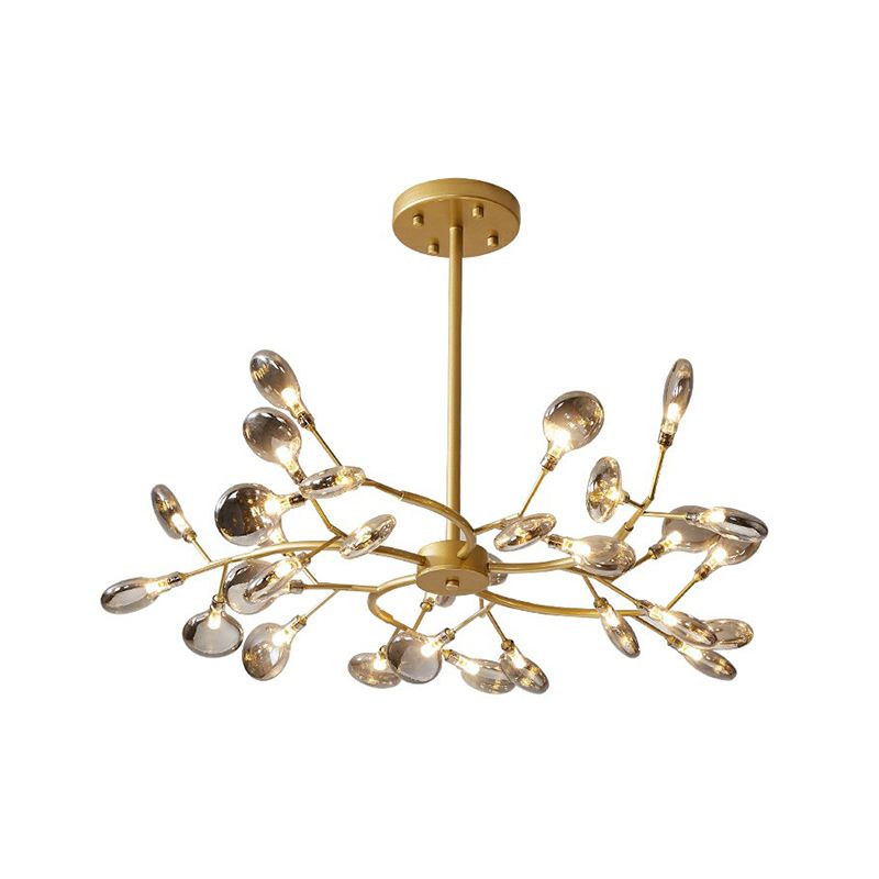 Postmodern Style 30-Light Chandelier Brass Firefly Hanging Light with Acrylic Shade
