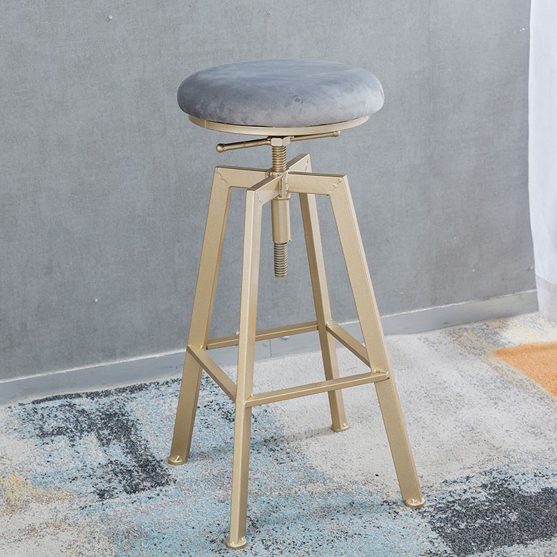 Backless Upholstered Bar Stool Metal Adjustable Height Bar Stool with Gold Legs