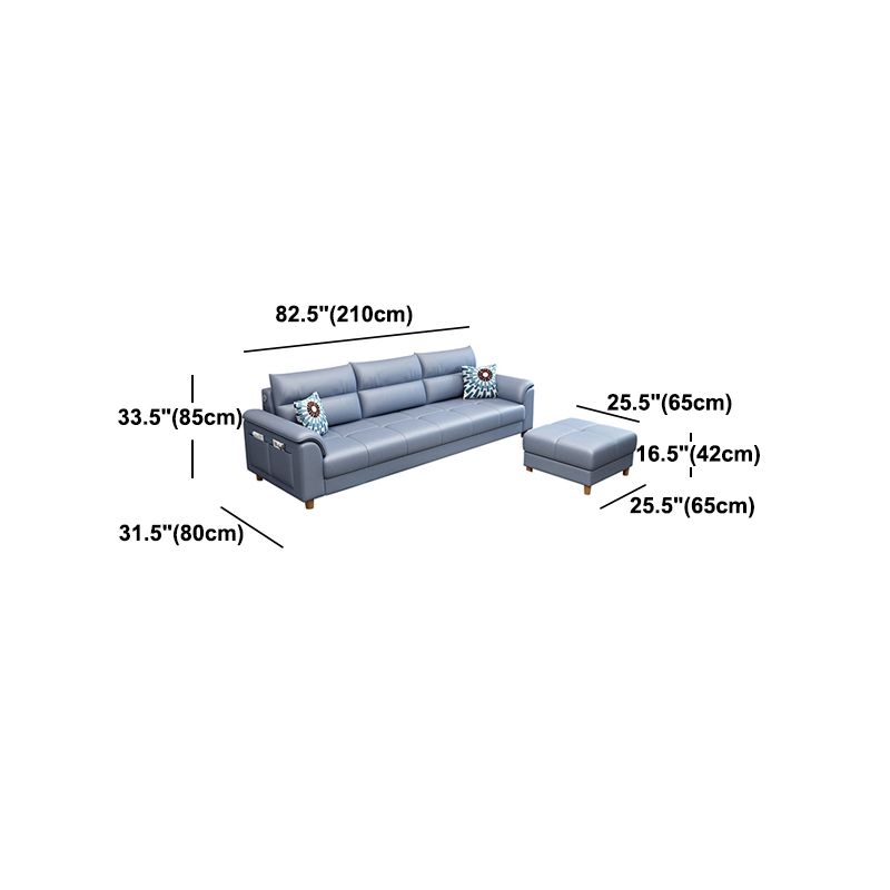 Scandinavian Blue Faux Leather Pillow Top Arm Sofa/Sectionals with Wear-Resistant