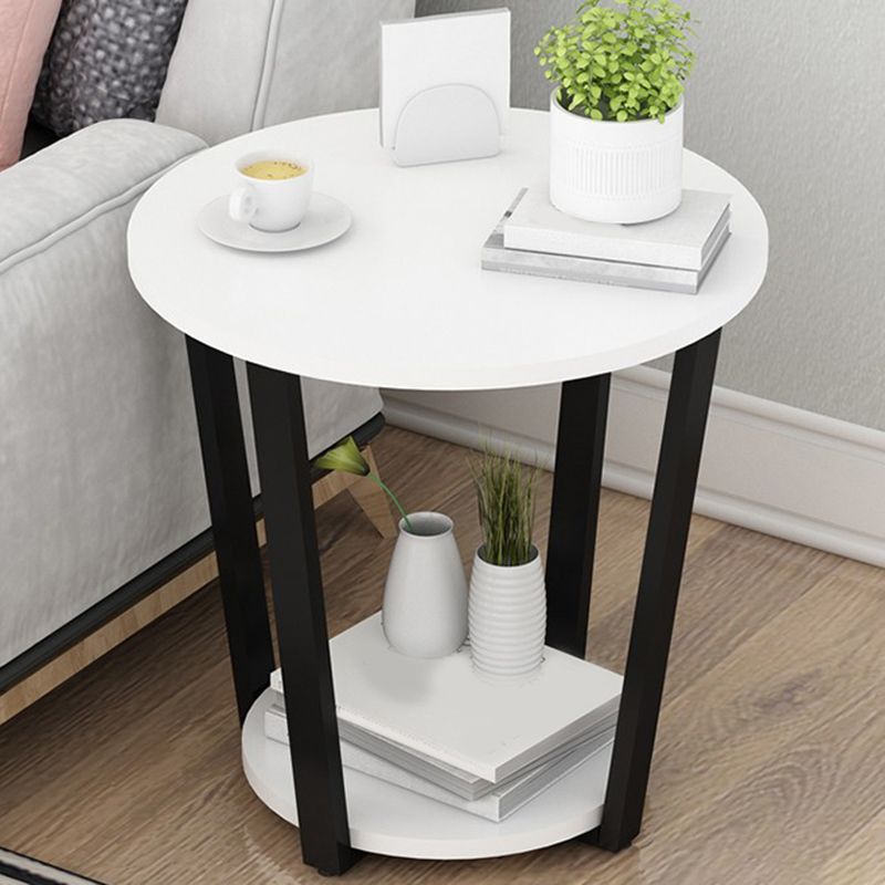 22.4" Tall Steel 4 Legs End Table Round Wood Side End Table with Shelf