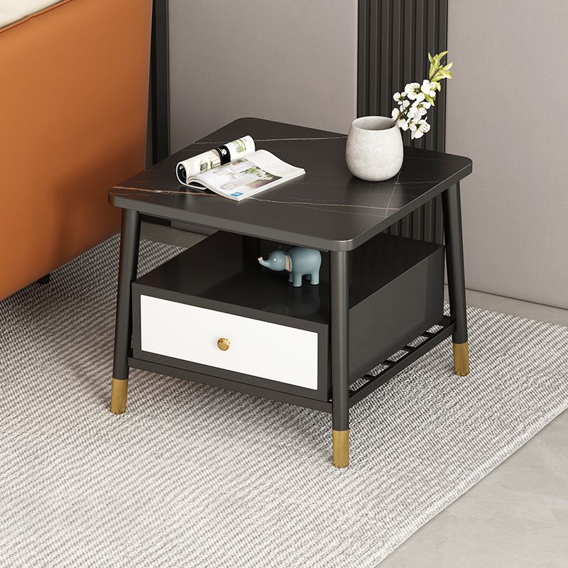 4 Legs Metal End Table Luxurious Stone Top Side End Snack Table