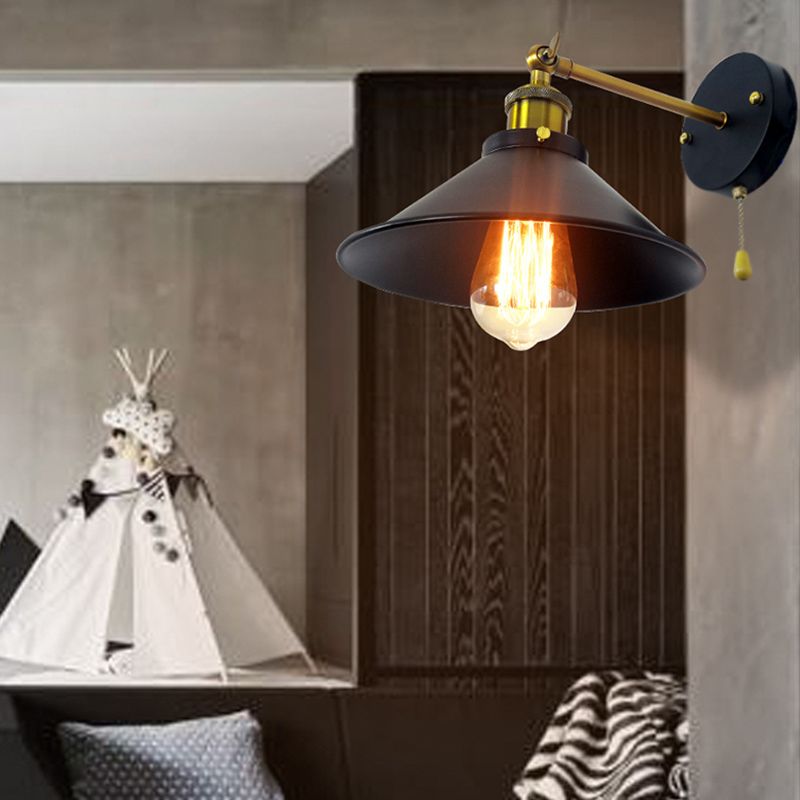 Black Modern Wall Sconce Cone Shape Vanity Lamp with Metal Shade for Bathroom