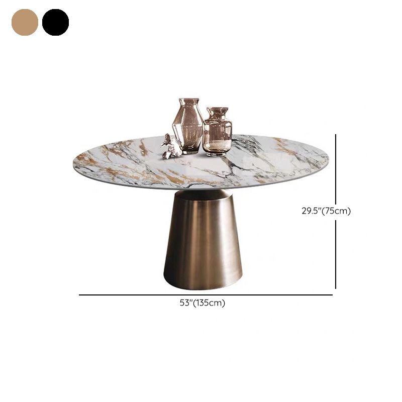 Traditional Luxury Round Dining Table Sintered Stone Top Table with Pedestal Base