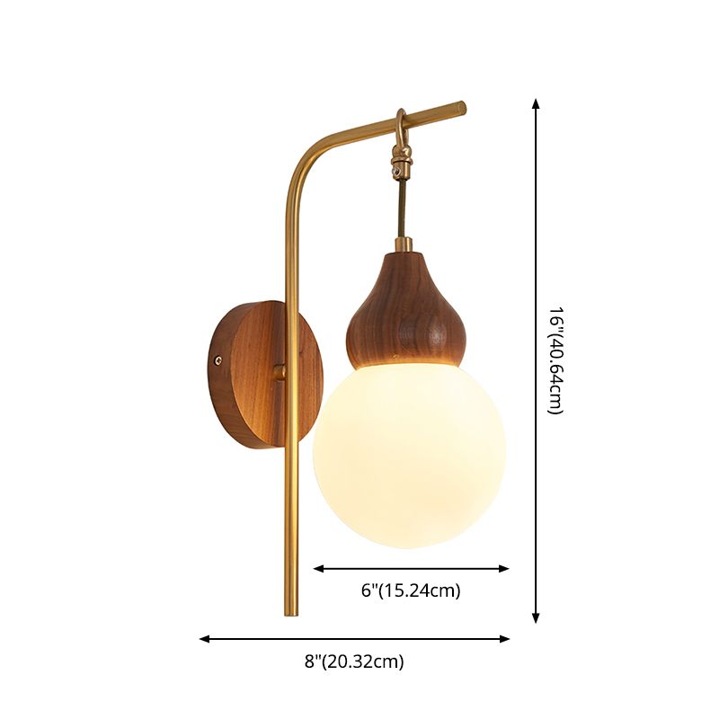 Globe Wood Wall Lamp 1-Light Contemporary Glass Armed Wall Mount Lamp for Bedroom