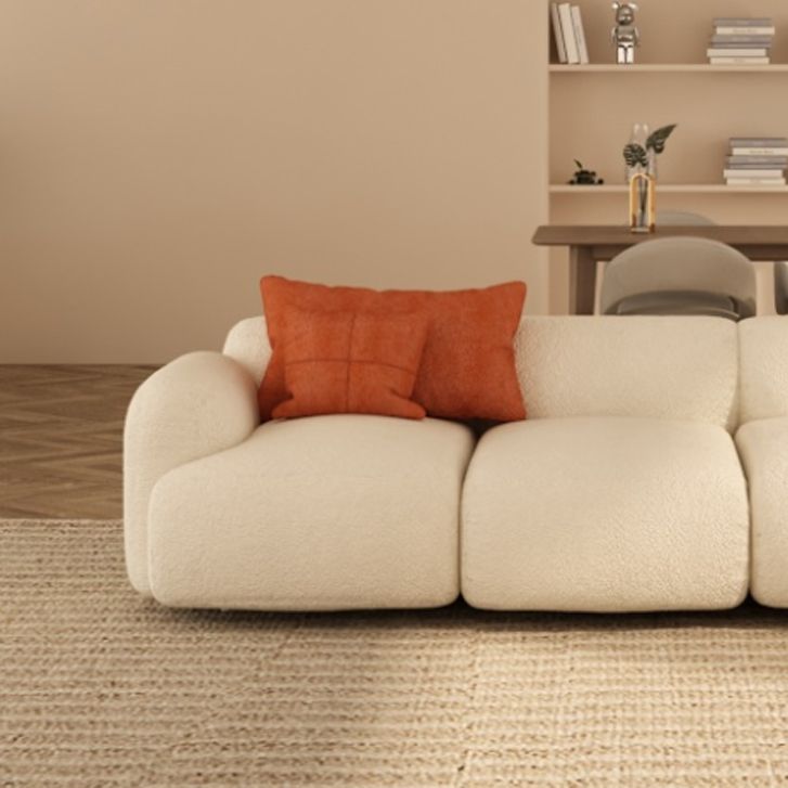 Scandinavian Seating White Fabric Living Room Recessed Arm Cushions Standard Sofa